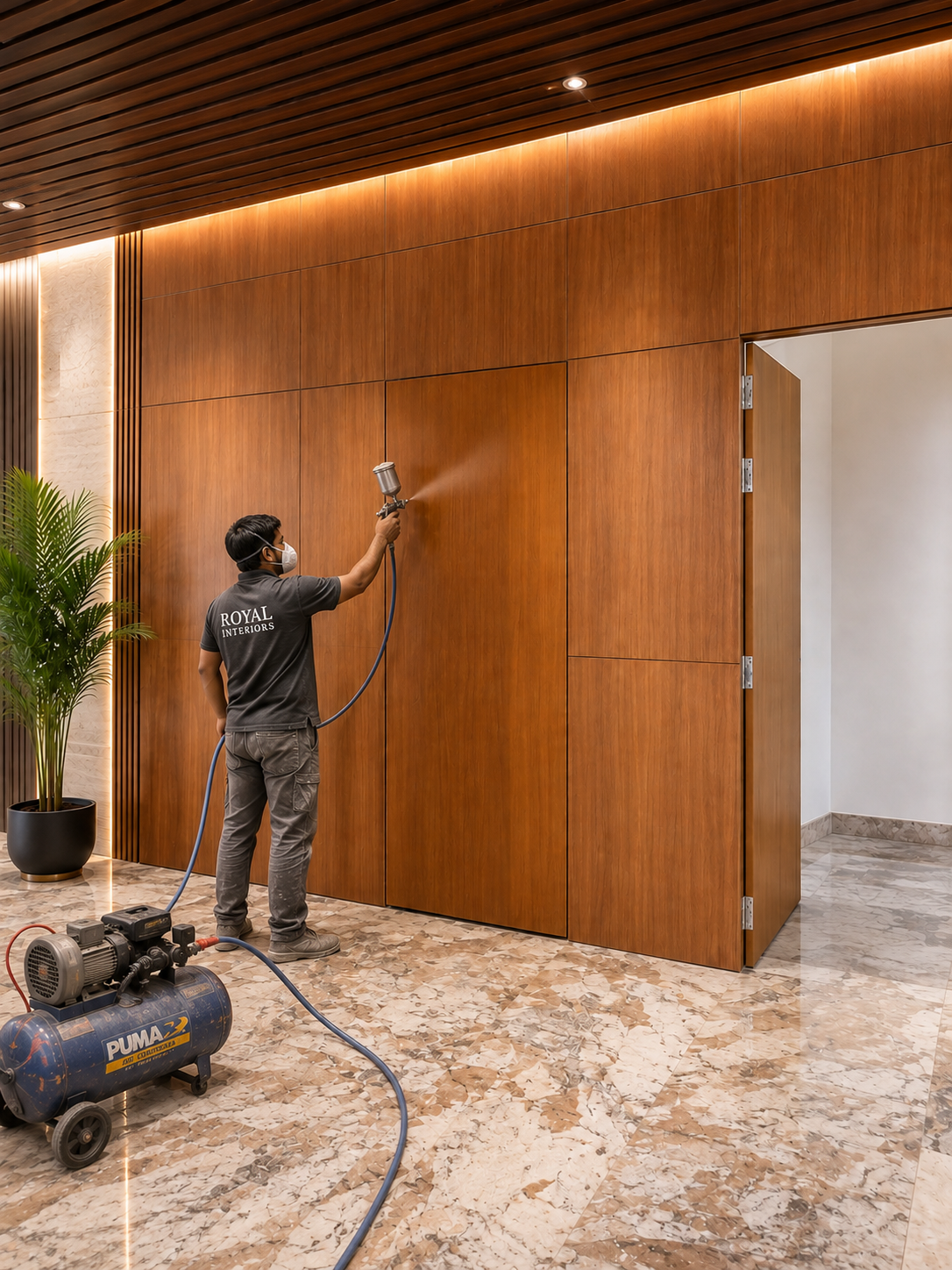 Royal Enterprises Worker Spray Polishing